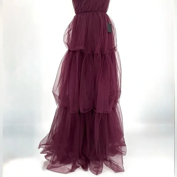 Lulus Unforgettable Poise Tulle Bustier Tiered Maxi Dress, Plum Purple, XS, NWT - Picture 9 of 15